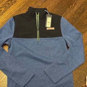 Vineyard Vines  Boys Blue & Navy Half-Zip Pullover with Neon Trim